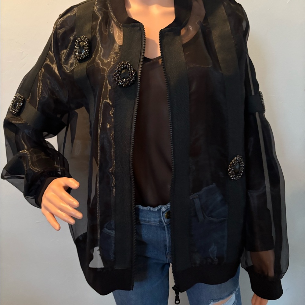 Jane & John by Tricotto Sheer Jacket w Vintage Rhinestones XL - Picture 2 of 14